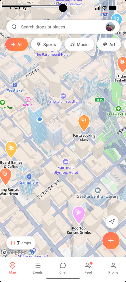 Droppin live map of nearby events